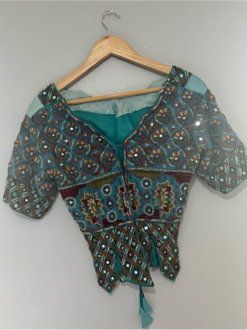 Embellished Renaissance Festival Inspired Cottage Core Teal Top with Mirror